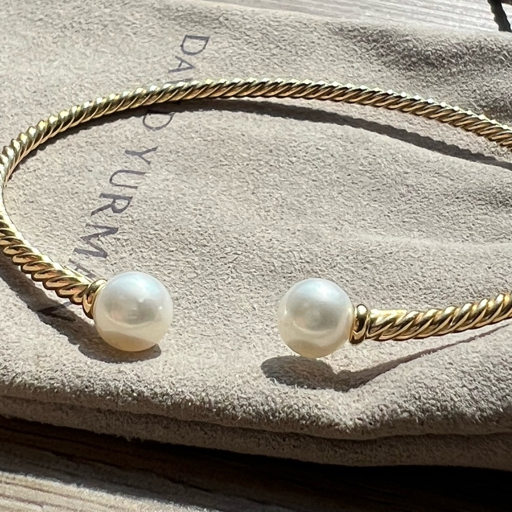 David Yurman Gold and White Pearl Cuff Bracelet